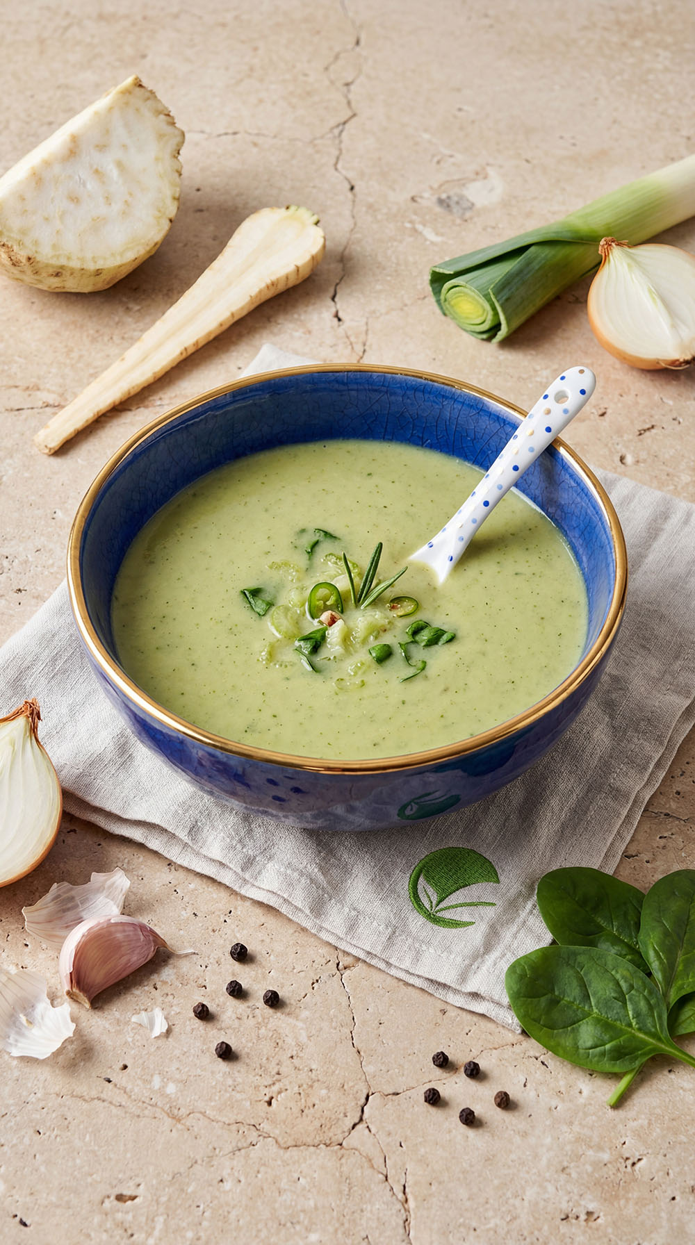 Kremowa zupa selerowa ze szpinakiem – postna zupa bez tłuszczu