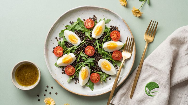 Sałatka z jajkiem i soczewicą beluga – lekki fit podwieczorek