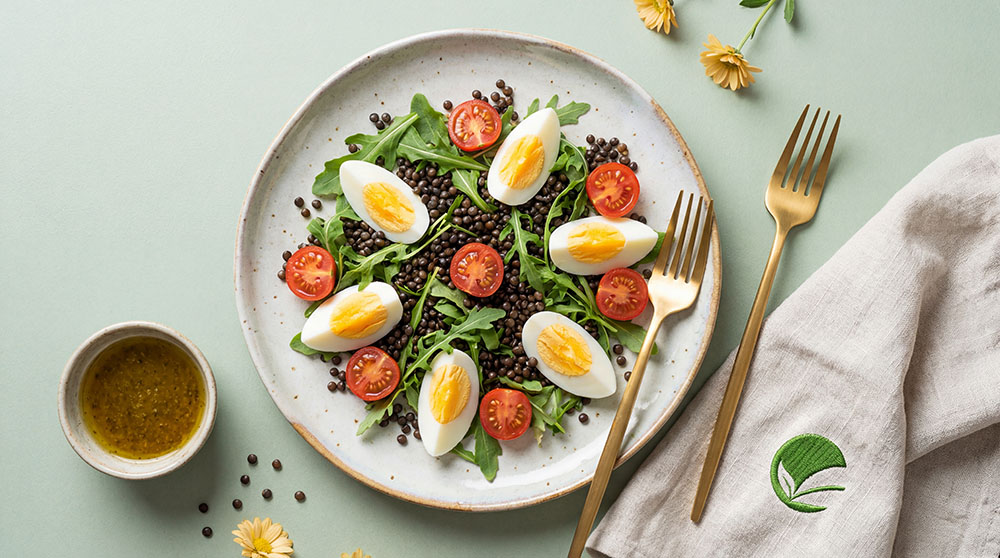 Sałatka z jajkiem i soczewicą beluga – lekki fit podwieczorek