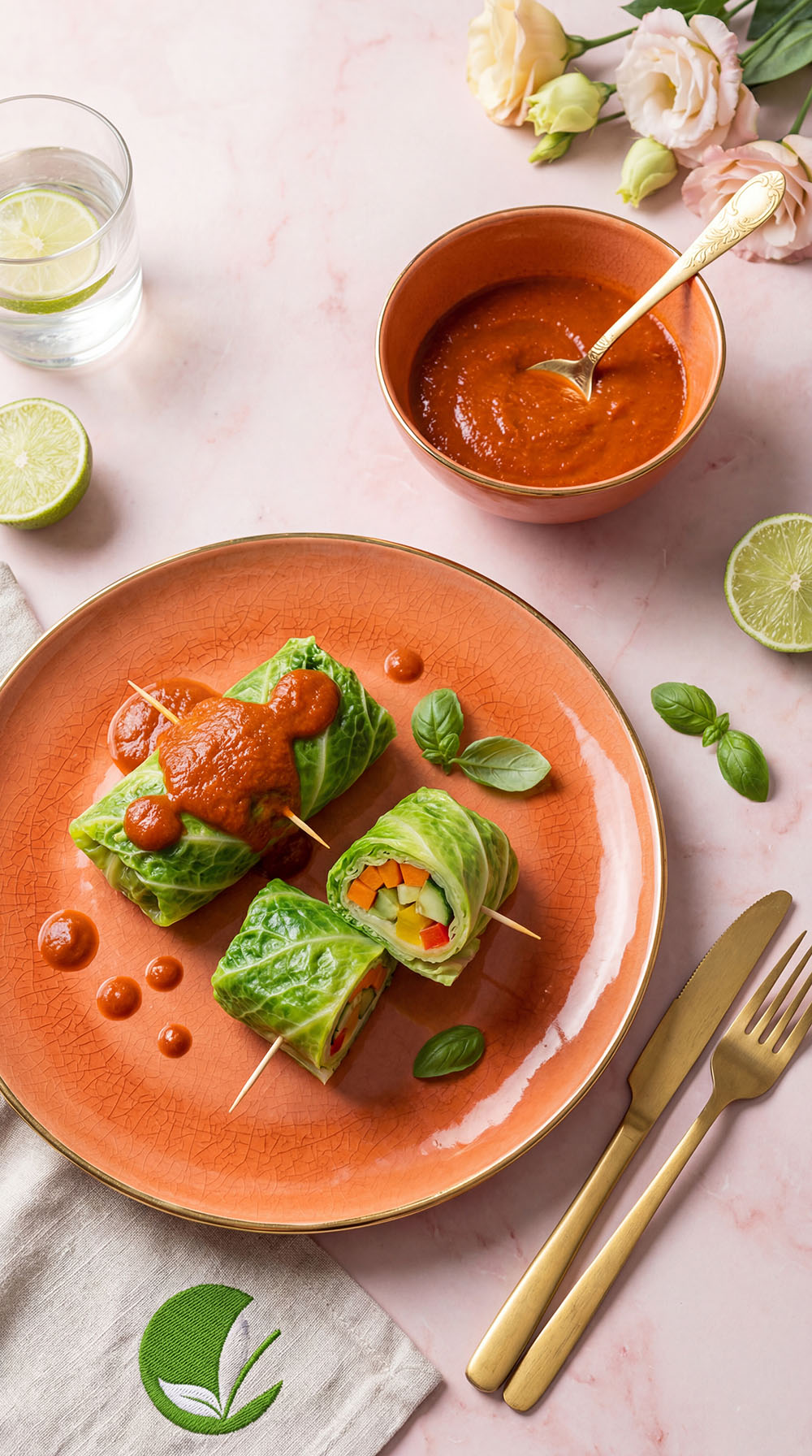 Postne roladki z pieczonych warzyw w liściach kapusty – lekki obiad warzywno-owocowy