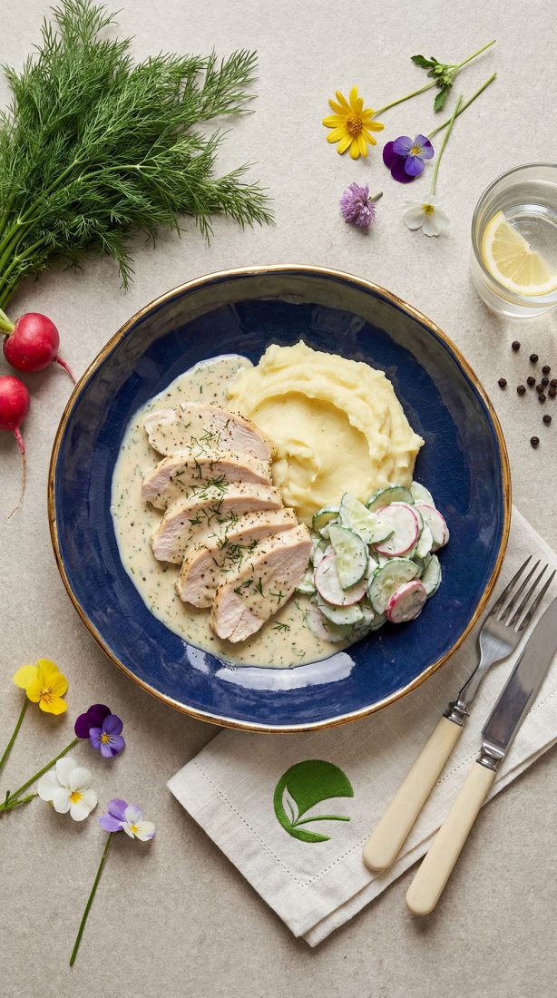 Kurczak w koperkowym sosie z puree – obiad w diecie przy Hashimoto