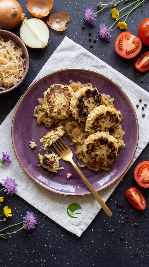 Mini kotleciki z kapusty kiszonej podane na cebuli