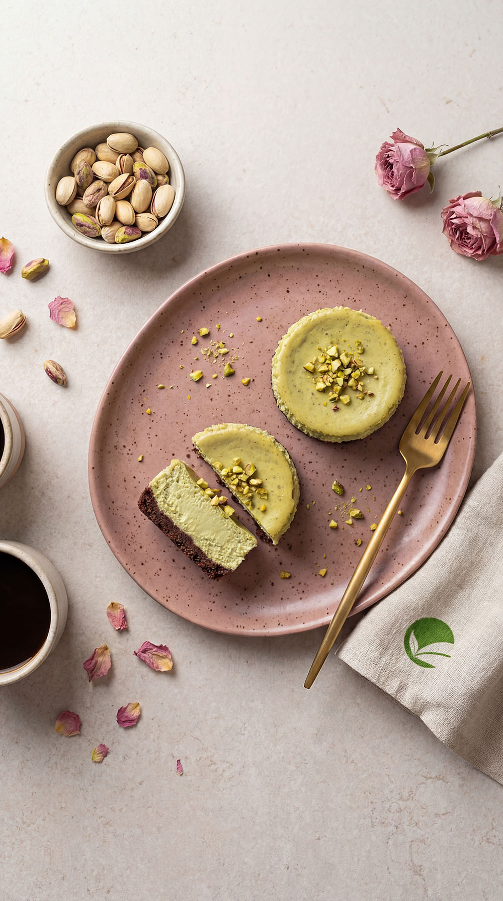 Mini serniczki pistacjowe na kakaowym spodzie – fit drugie śniadanie