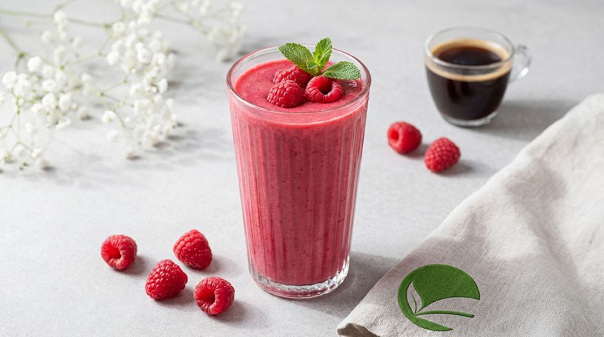 Proteinowy koktajl malinowy z białą czekoladą – szybki fit podwieczorek