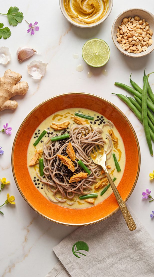 Łosoś w kokosowym curry z makaronem soba – obiad przy Hashimoto