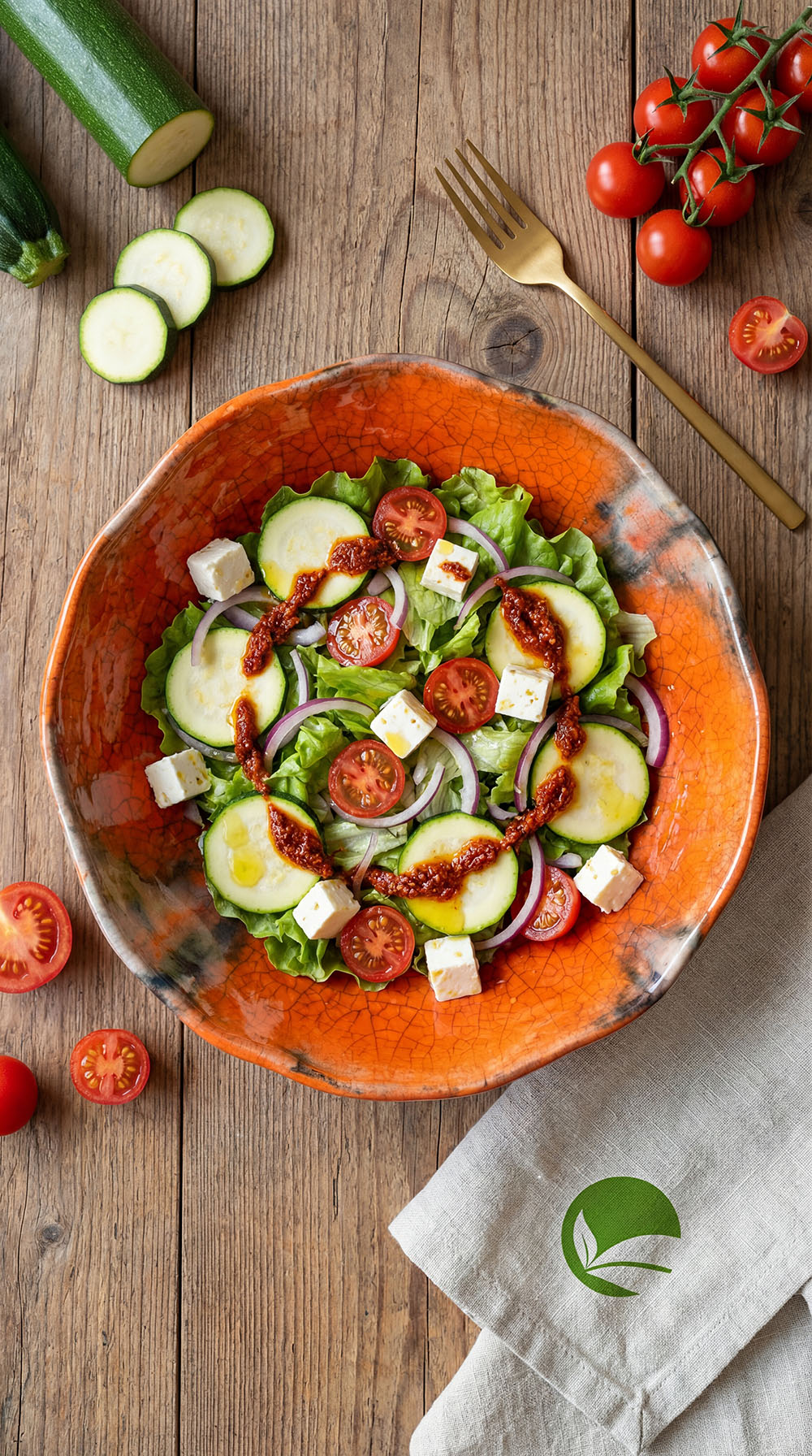 Keto sałatka z cukinią, serem greckim i pesto rosso – szybki posiłek KETO