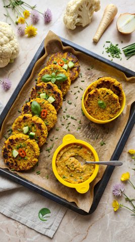 Pieczone warzywne burgery z kalafiora i curry